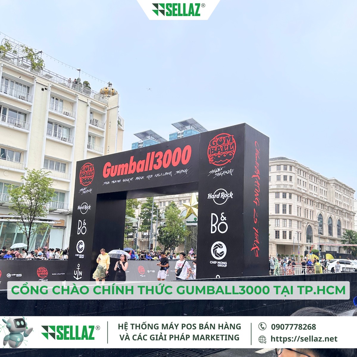 Thuê máy POS sự kiện siêu xe: Sellaz Đồng Hành Gumball3000 Cổng chào chính thức Gumball3000 tại TP.HCM thu hút đông đảo người tham dự.
