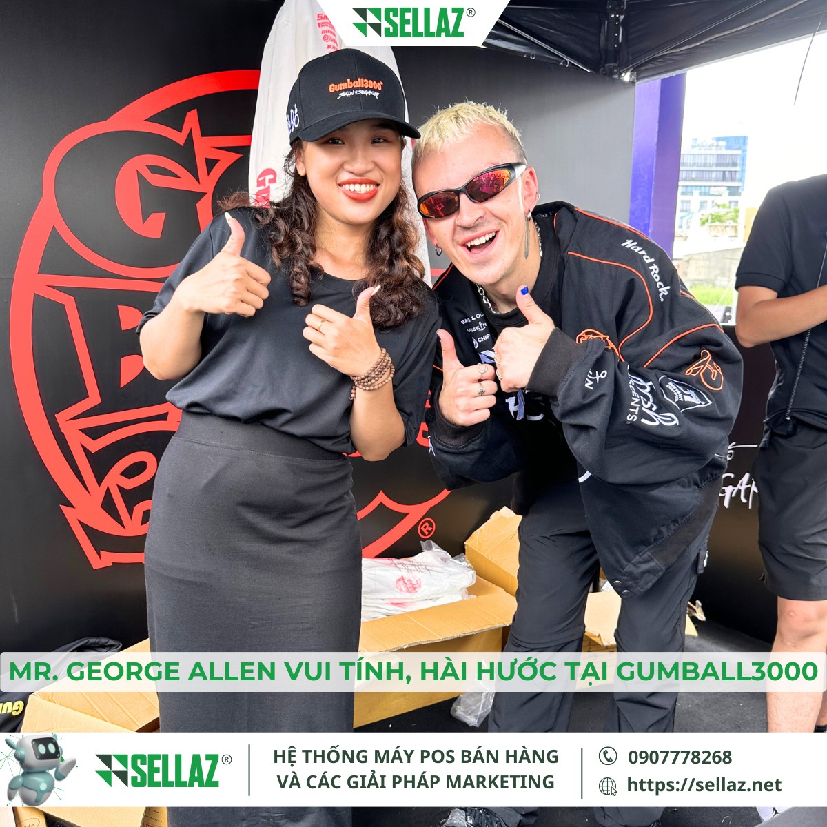 Thuê máy POS sự kiện siêu xe: Sellaz Đồng Hành Gumball3000 Ông George Allen vui tính, hài hước chụp ảnh kỷ niệm cùng nhân sự Sellaz tại sự kiện