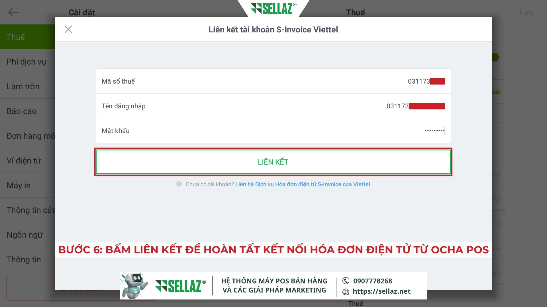 Hướng dẫn kết nối hóa đơn điện tử từ Ocha POS năm 2025 Hoàn tất quá trình kết nối tài khoản hóa đơn điện tử Viettel với phần mềm Ocha POS