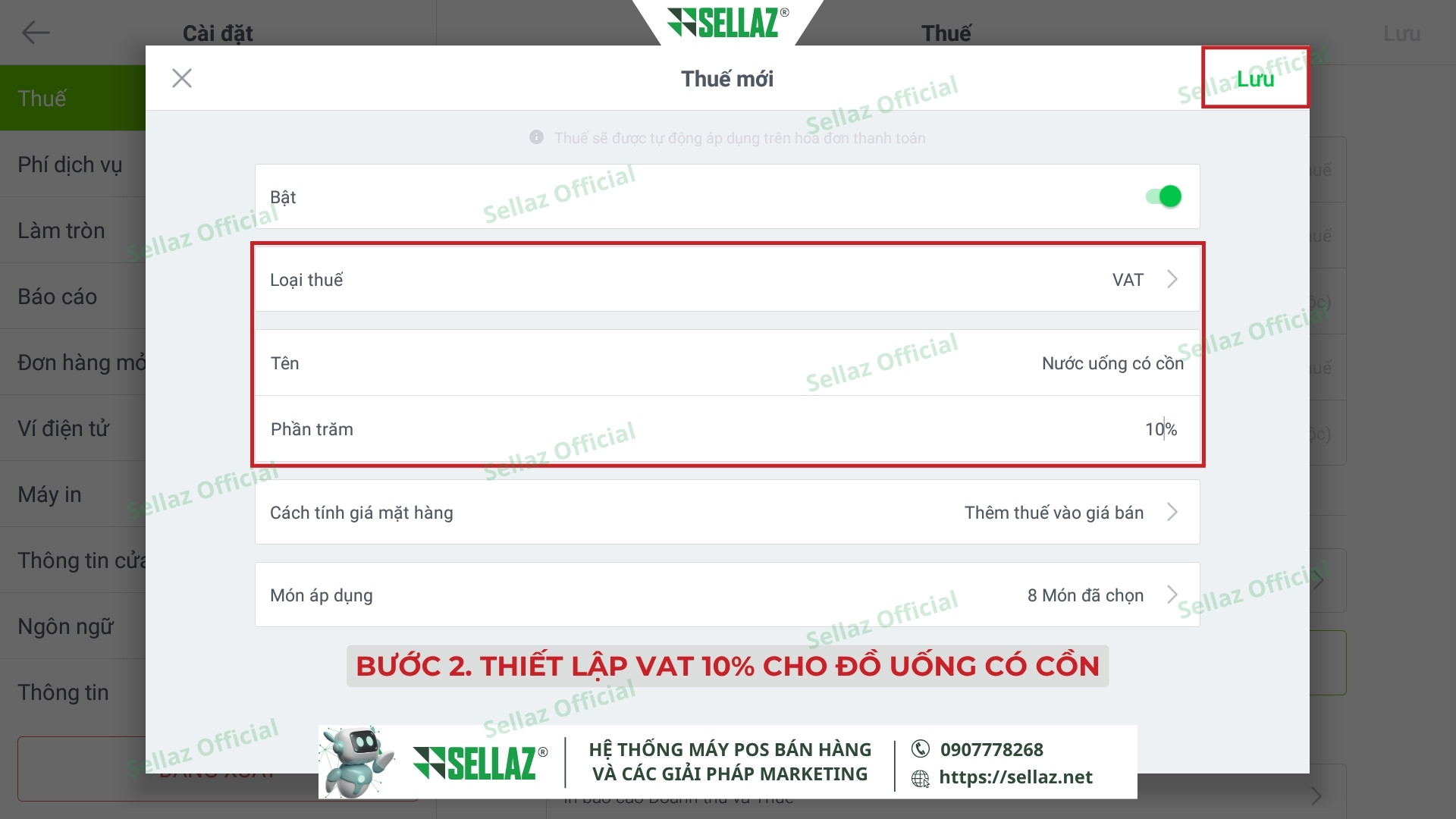 Hướng dẫn kết nối hóa đơn điện tử từ Ocha POS năm 2025 Cài đặt thuế VAT 10% cho nhóm sản phẩm đồ uống có cồn trong Ocha POS