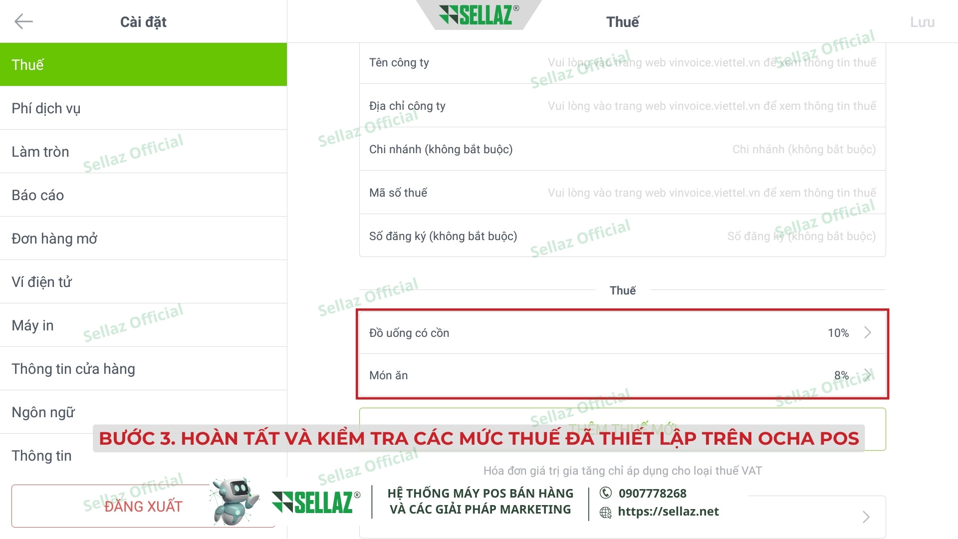 Hướng dẫn kết nối hóa đơn điện tử từ Ocha POS năm 2025 Danh sách các loại thuế đã tạo trong Ocha POS sau khi thiết lập