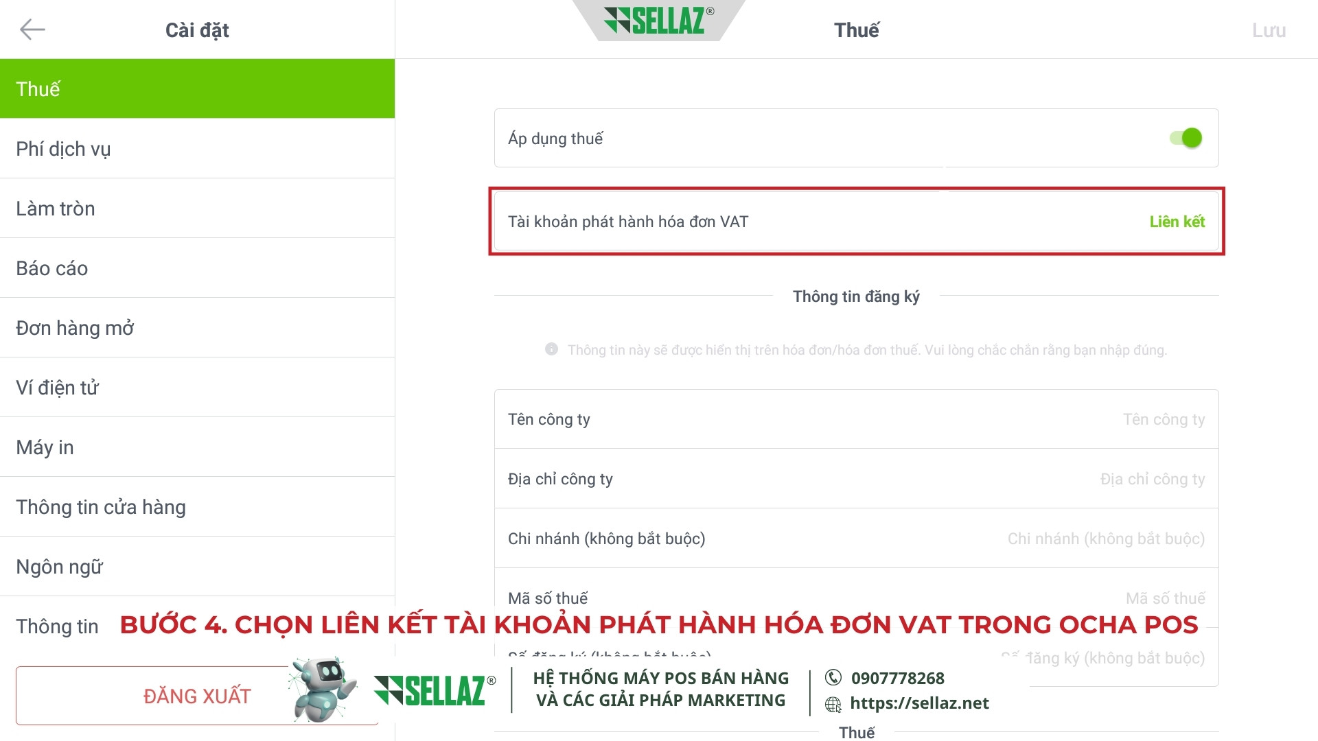 Hướng dẫn kết nối hóa đơn điện tử từ Ocha POS năm 2025 Liên kết tài khoản phát hành hóa đơn điện tử trong Ocha POS