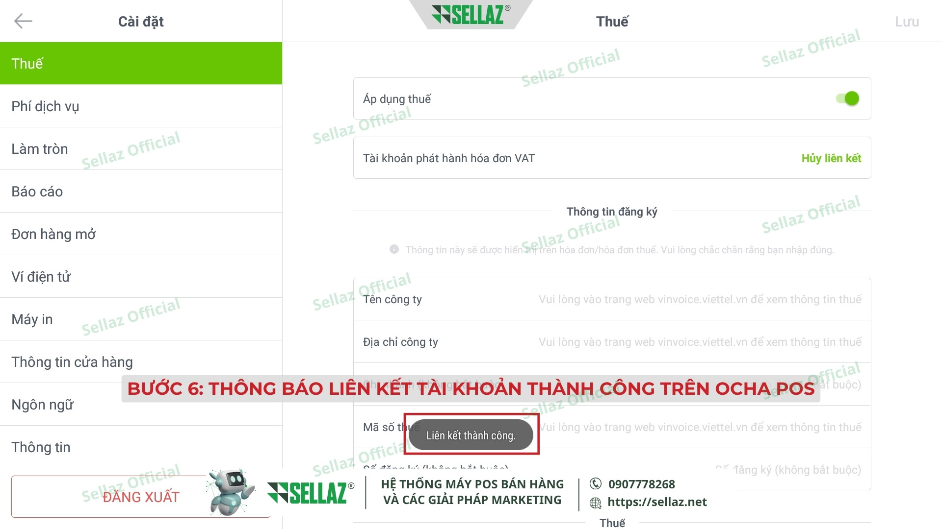 Hướng dẫn kết nối hóa đơn điện tử từ Ocha POS năm 2025 thong bao lien ket tai khoan thanh cong tren ocha pos