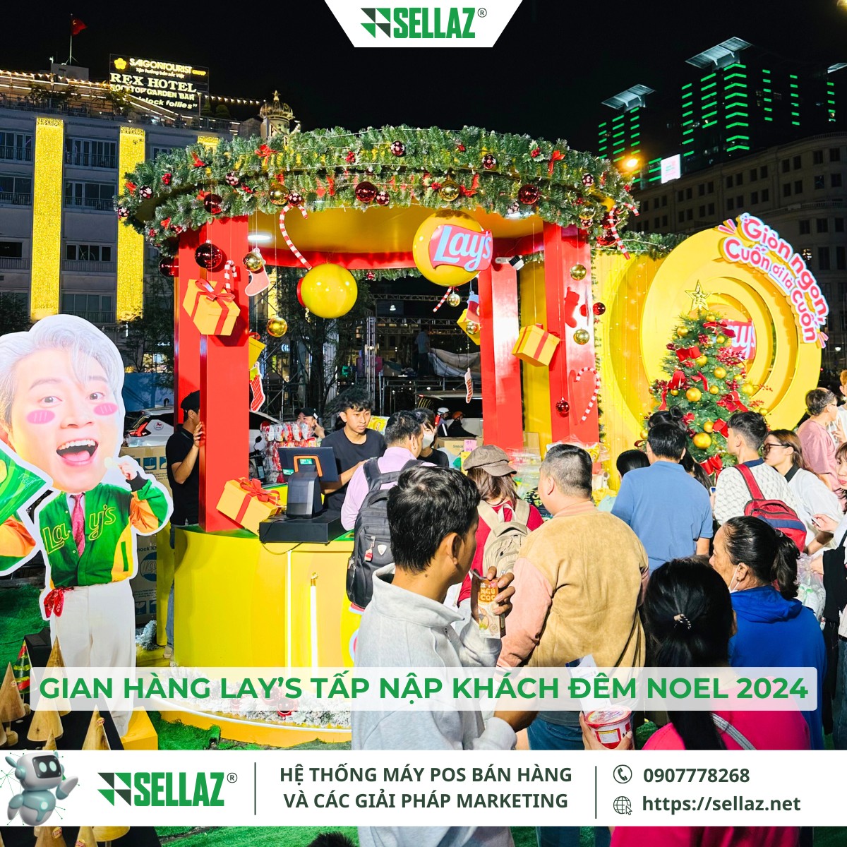 Thuê máy POS sự kiện: Sellaz đồng hành cùng Lay's x3 Gian hàng Lay’s tấp nập khách tham quan và mua hàng trong đêm Noel 2024, với hệ thống POS Sellaz đảm bảo thanh toán nhanh chóng