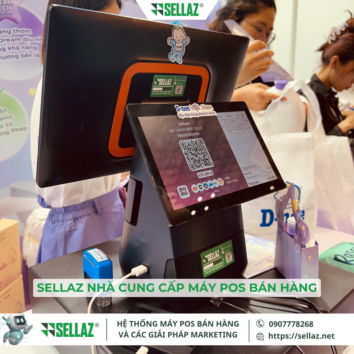 Thuê máy POS sự kiện: Sellaz đồng hành cùng D-nee tại Vietbaby 2025 may pos hien thi ma thanh toan qr